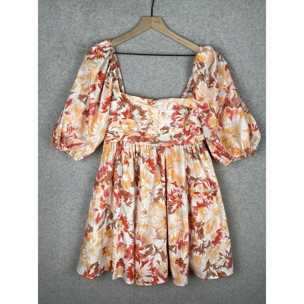 Abercrombie & Fitch Dress Womens Large Orange Red Floral Mini Puff Sleeve Preppy